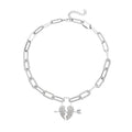 Austrian Crystal Paper Clip Chain Heart Necklace 20-22 Inches in Silvertone - Sticky add to cart bar