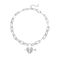 Austrian Crystal Paper Clip Chain Heart Necklace 20-22 Inches in Silvertone