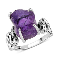 Artisan Crafted Rough Cut Amethyst Snake Ring in Sterling Silver 7.15 ctw