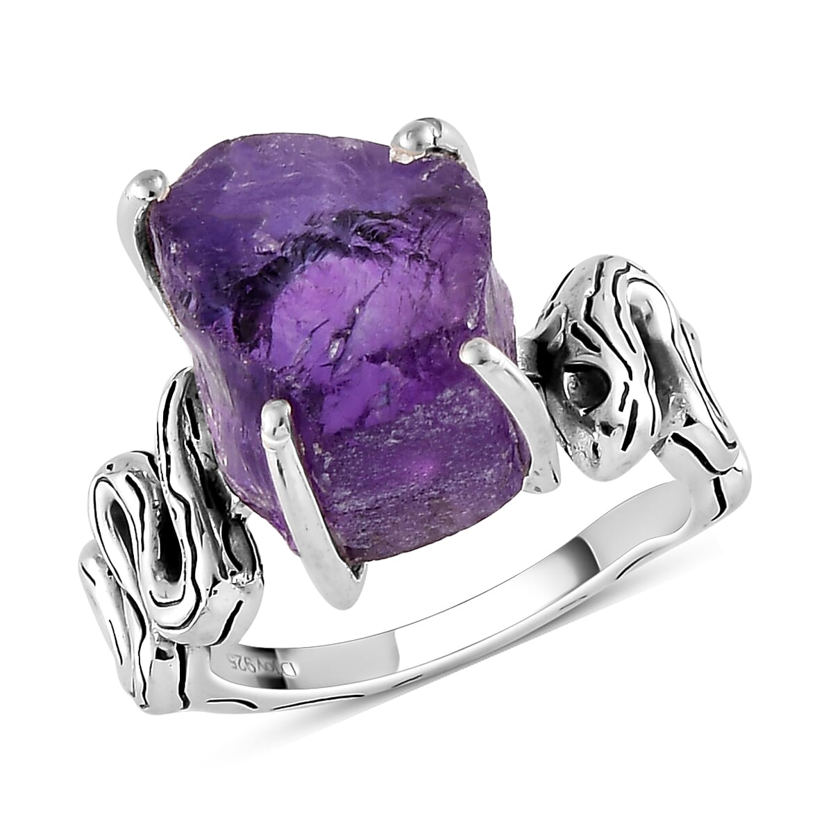 Artisan Crafted Rough Cut Amethyst Snake Ring in Sterling Silver 7.15 ctw (1)