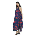 TAMSY Navy Print Circle Pattern Maxi Umbrella Dress (51.84"x56.69") - Sticky add to cart bar