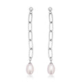 White Freshwater Pearl Paper Clip Chain Drop Earrings in Stainless Steel - Sticky add to cart bar