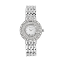 Strada Austrian Crystal Japanese Movement Simulated MOP Dial Bracelet Watch in Goldtone (36mm) (5.50-8.0Inches)