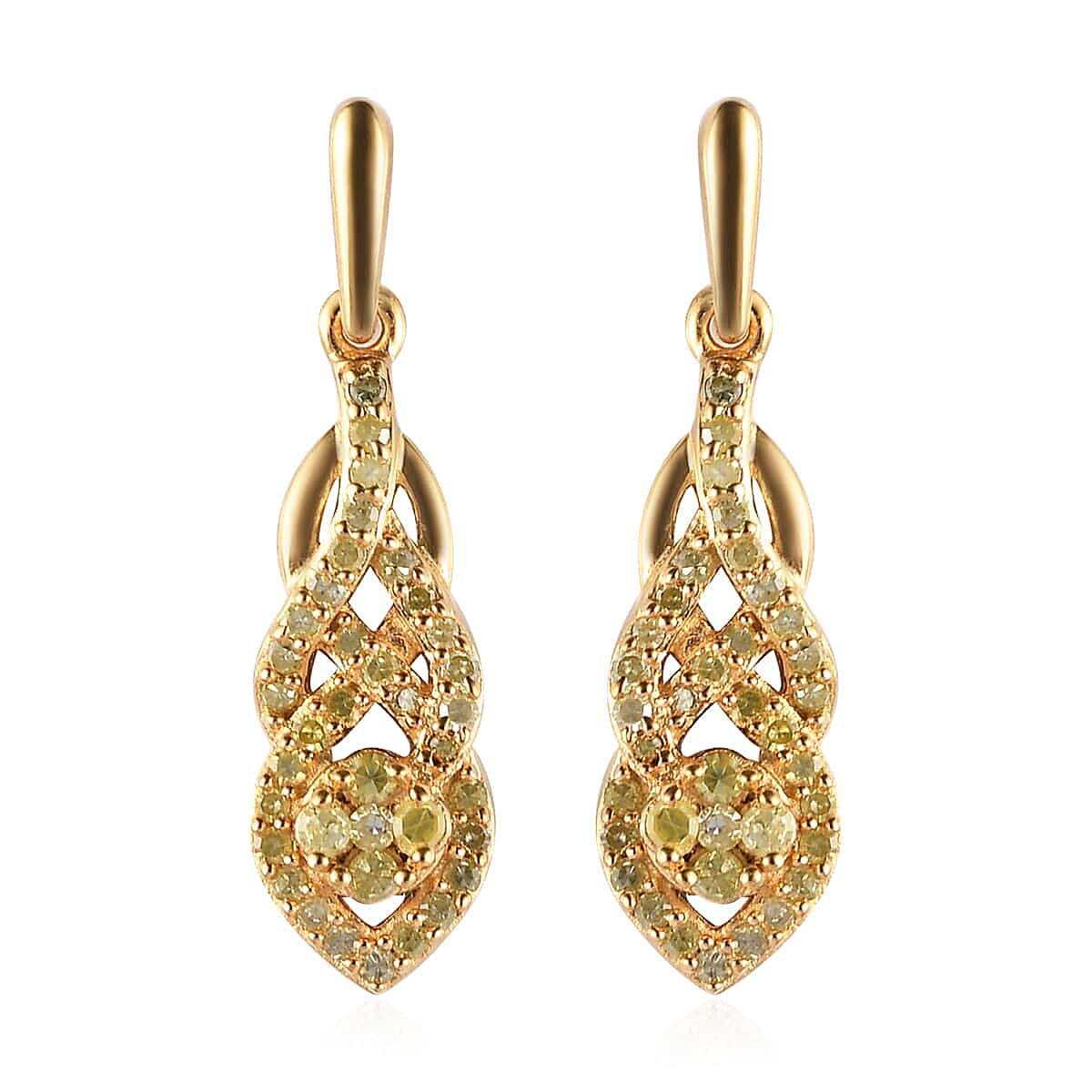 Natural Yellow Diamond I3 Dangle Earrings in Vermeil Yellow Gold Over Sterling Silver 0.50 ctw