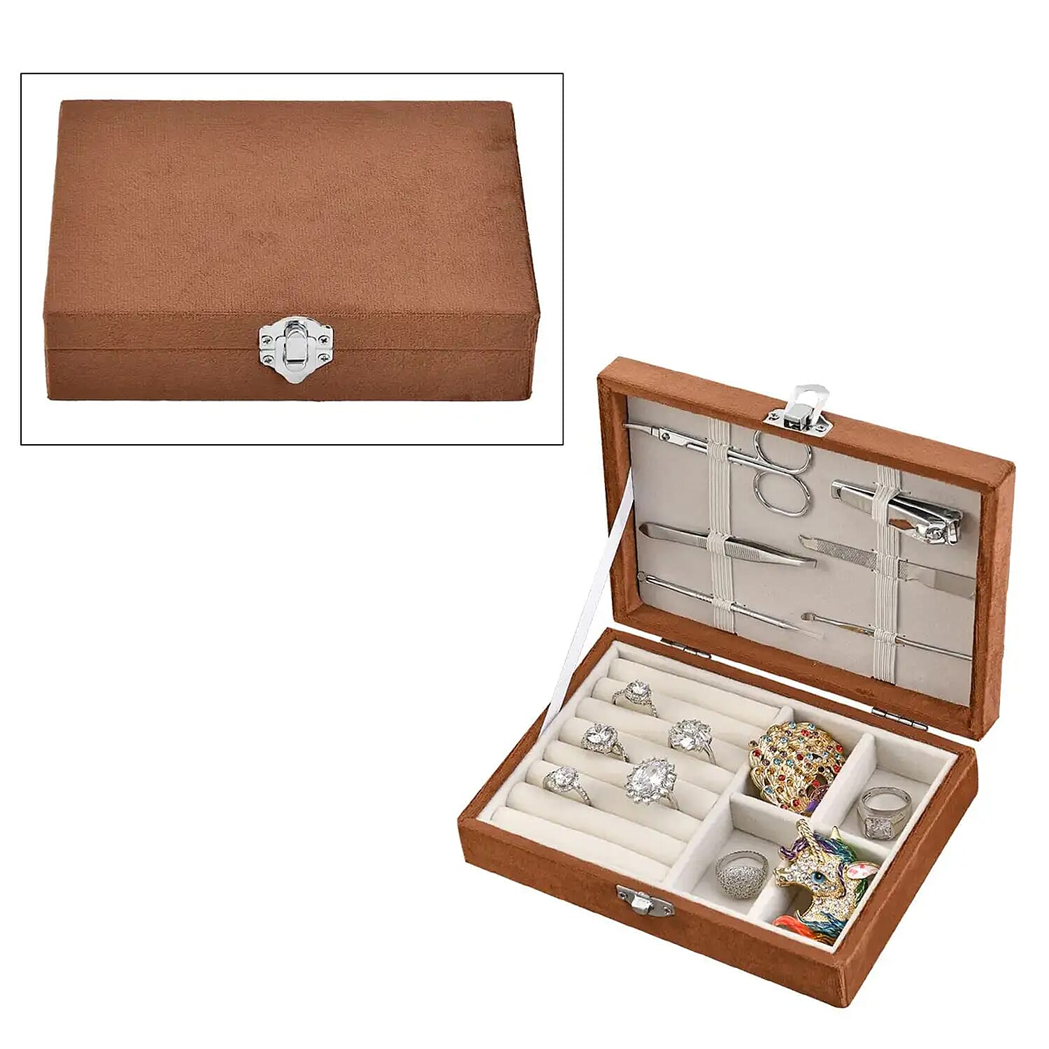Black Velvet Jewelry Box with 6pcs Manicure Set (6.5"x4.7"x1.8")