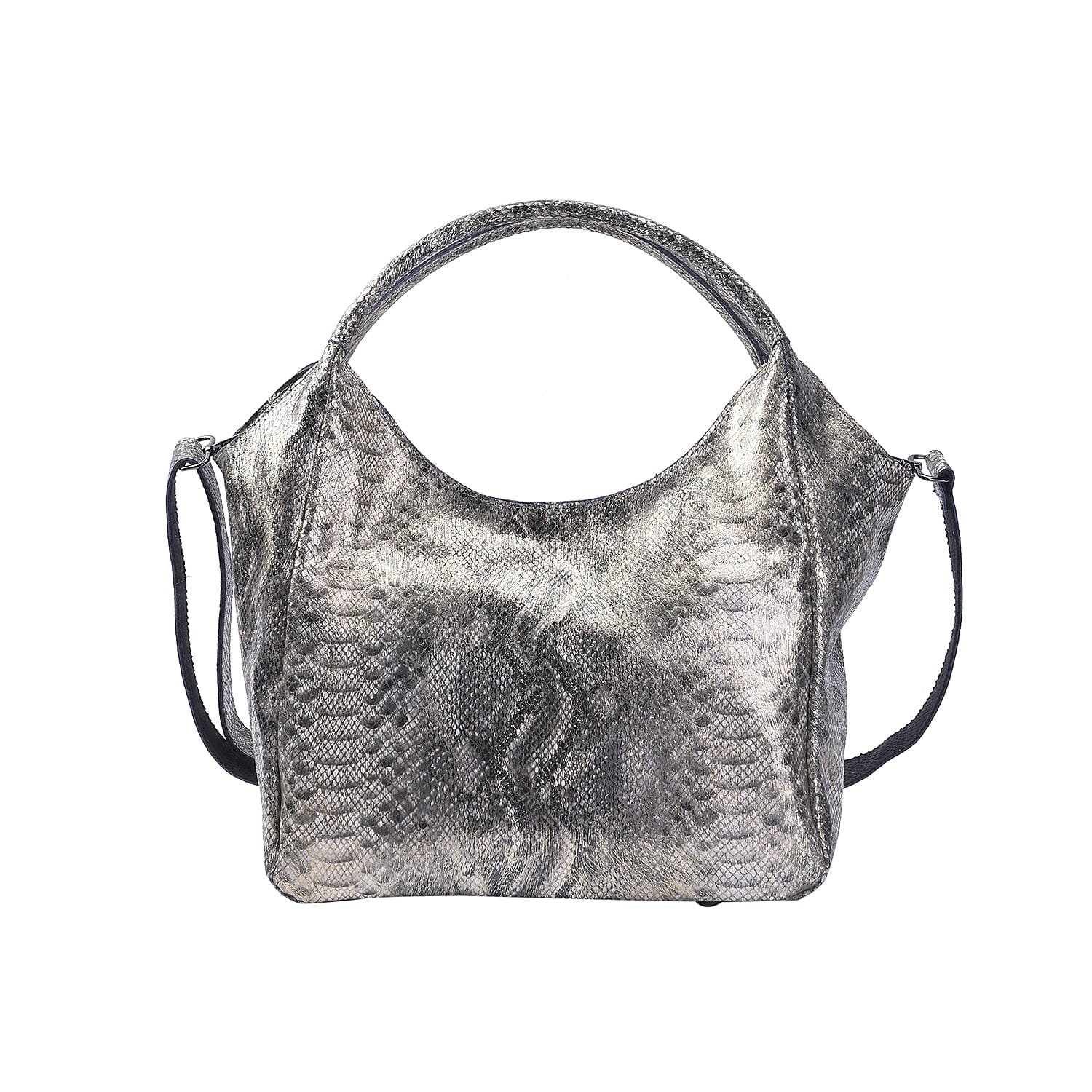 Gold and Black Snake Print Genuine Leather Hobo Bag (16.93x6.5x11.42") with Shoulder Strap