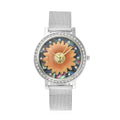 Strada Japanese Movement White Austrian Crystal White Flower Pattern Watch with Stainless Steel Mesh Strap (35.80 mm) (6.75-8.00 Inches) - Sticky add to cart bar