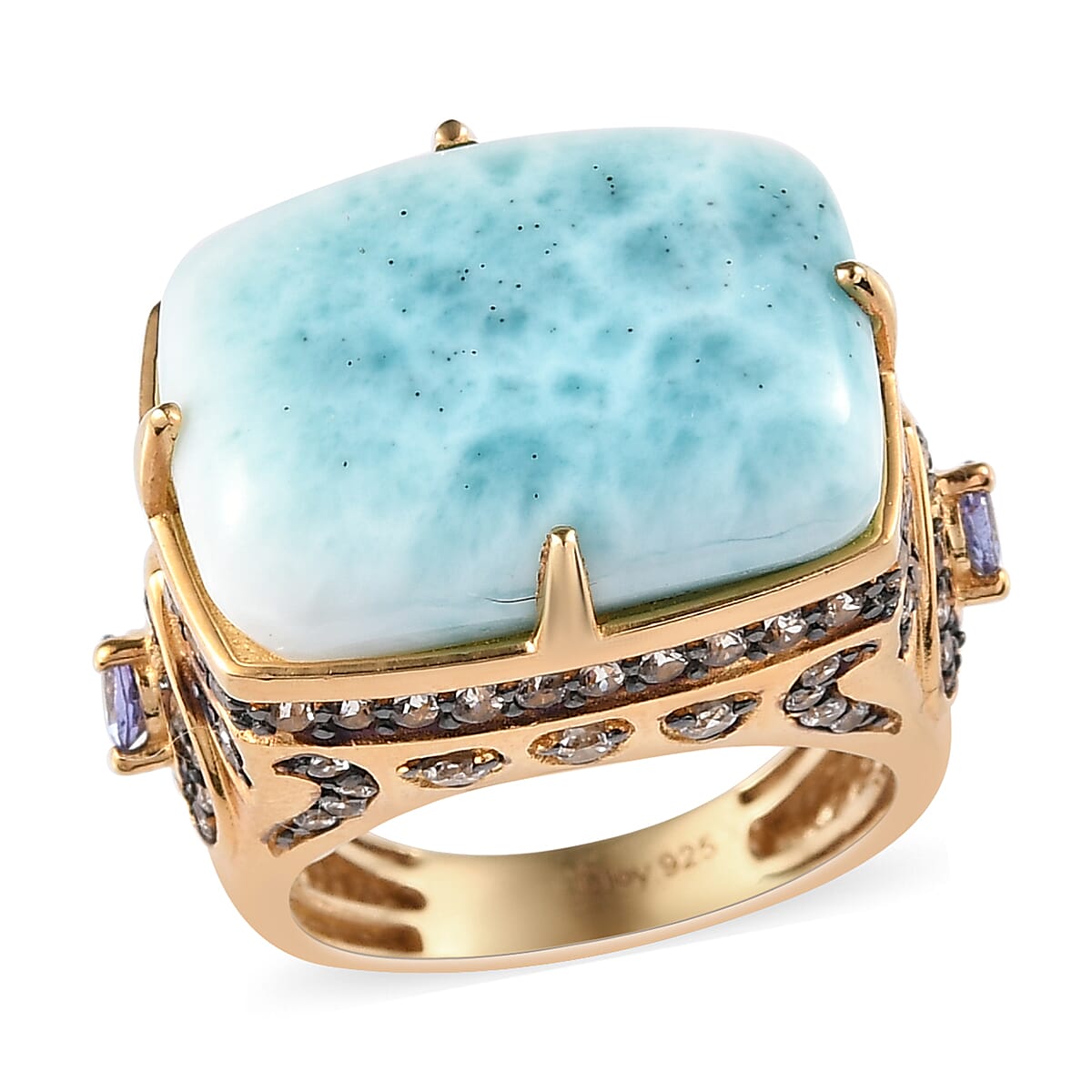 Larimar and Multi Gemstone Ring in Vermeil Yellow Gold Over Sterling Silver 7.10 Grams 17.15 ctw
