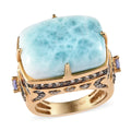 Larimar and Multi Gemstone Ring in Vermeil Yellow Gold Over Sterling Silver 7.10 Grams 17.15 ctw - Sticky add to cart bar