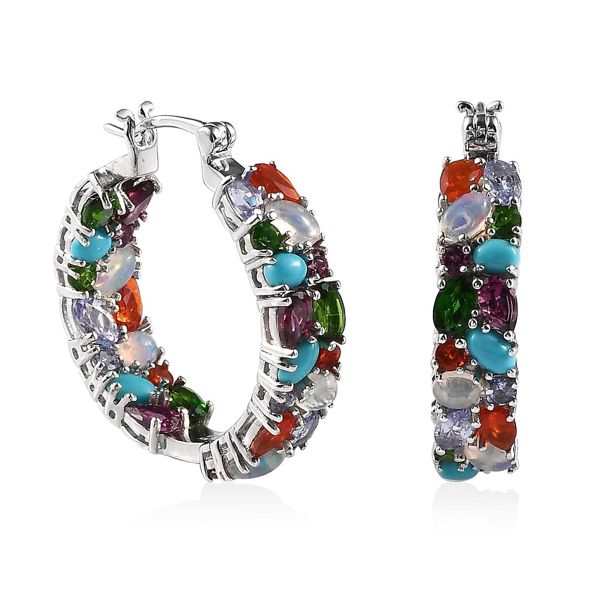 Multi Gemstone 9.60 ctw Inside Out Hoop Earrings in Platinum Over Sterling Silver