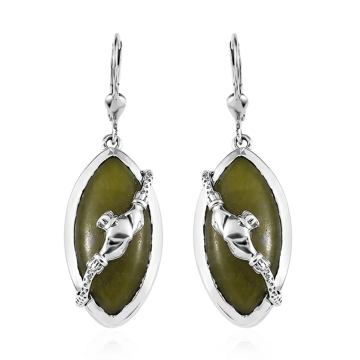 Connemara Marble 19.75 ctw Earrings, Claddagh Earrings, Dangle Earrings, Sterling Silver Earrings, Lever Back Earrings