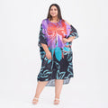 Tamsy Black Flower Digital Printed Kaftan - One Size Missy - Sticky add to cart bar