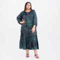 Tamsy Teal Flower Print Kaftan with Sleeves - One Size Missy - Sticky add to cart bar