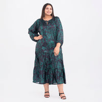 Tamsy Teal Flower Print Kaftan with Sleeves - One Size Missy