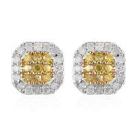 Natural Yellow and White Diamond I3 Stud Earrings in Platinum Over Sterling Silver 0.50 ctw