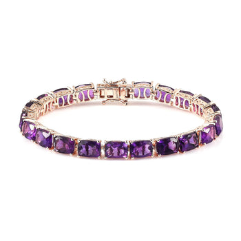 AAA Amethyst and Natural Champagne Diamond Tennis Bracelet in Vermeil Rose Gold Over Sterling Silver (6.50 In) 12.55 Grams 24.85 ctw - Product card gallery slide 1 (10176874283321)