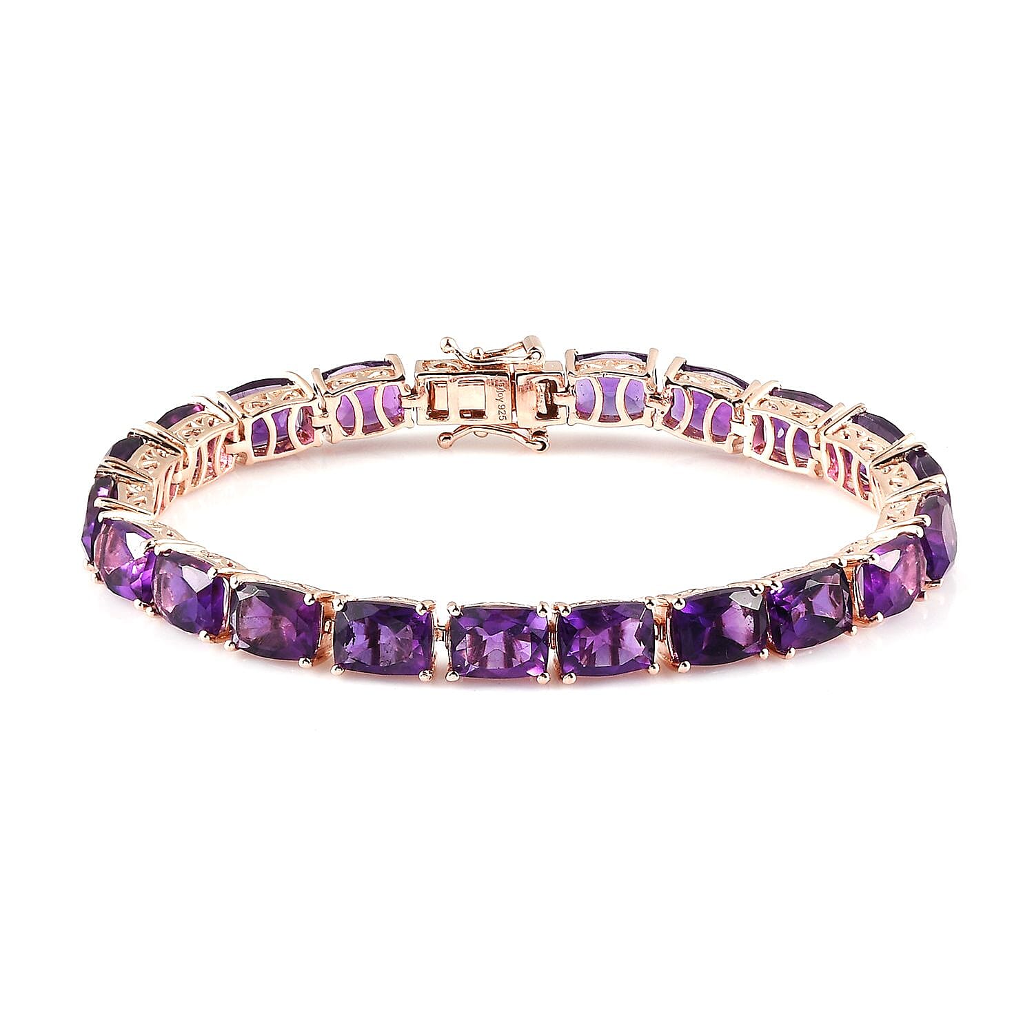 AAA Amethyst and Natural Champagne Diamond Tennis Bracelet in Vermeil Rose Gold Over Sterling Silver (6.50 In) 12.55 Grams 24.85 ctw (1)