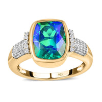 Peacock Quartz and White Zircon 5.85 ctw Ring in 14K YG Over Sterling Silver (Size 11.5)