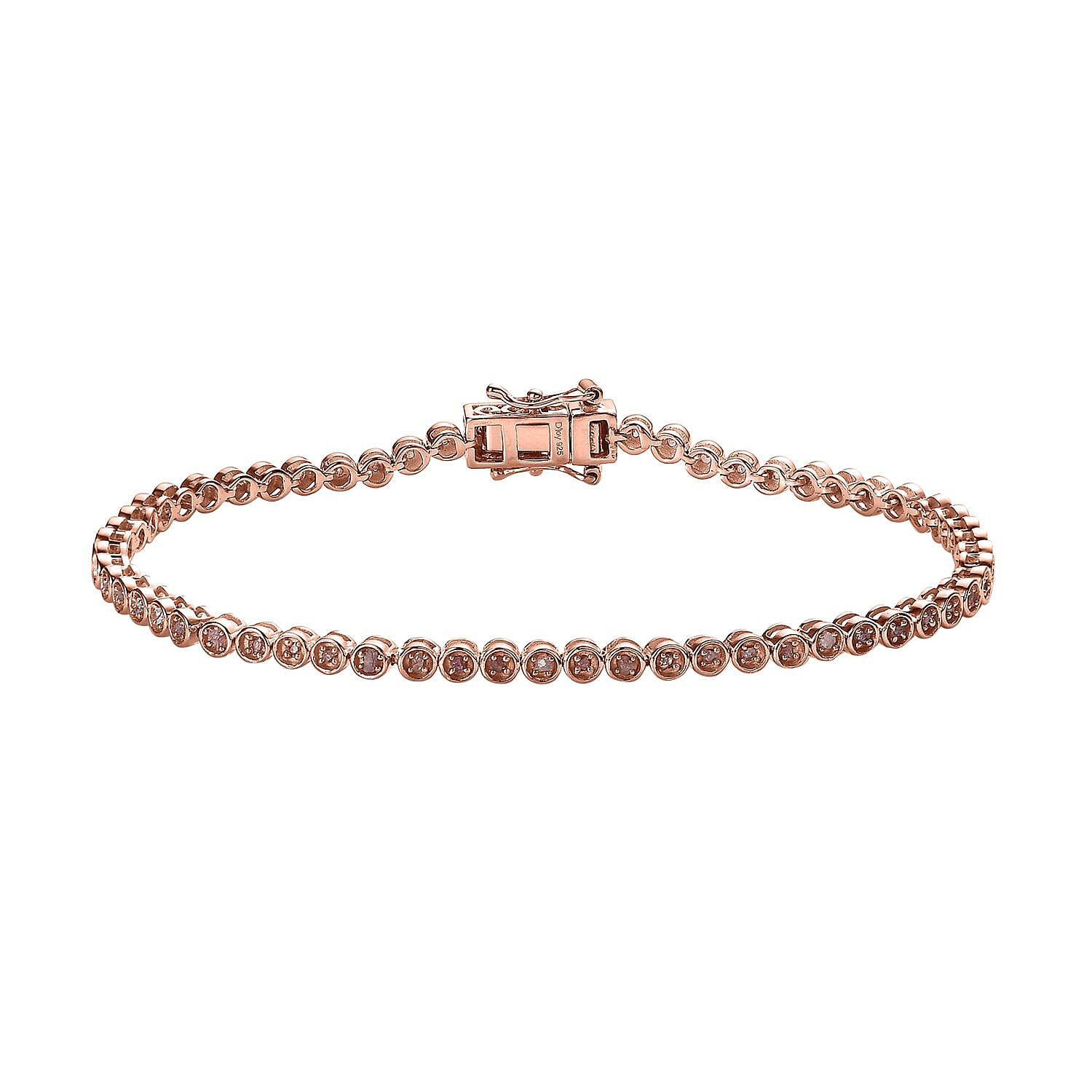 Uncut Natural Pink Diamond Tennis Bracelet in Vermeil Rose Gold Over Sterling Silver (8.00 In) 9.40 Grams 0.75 ctw