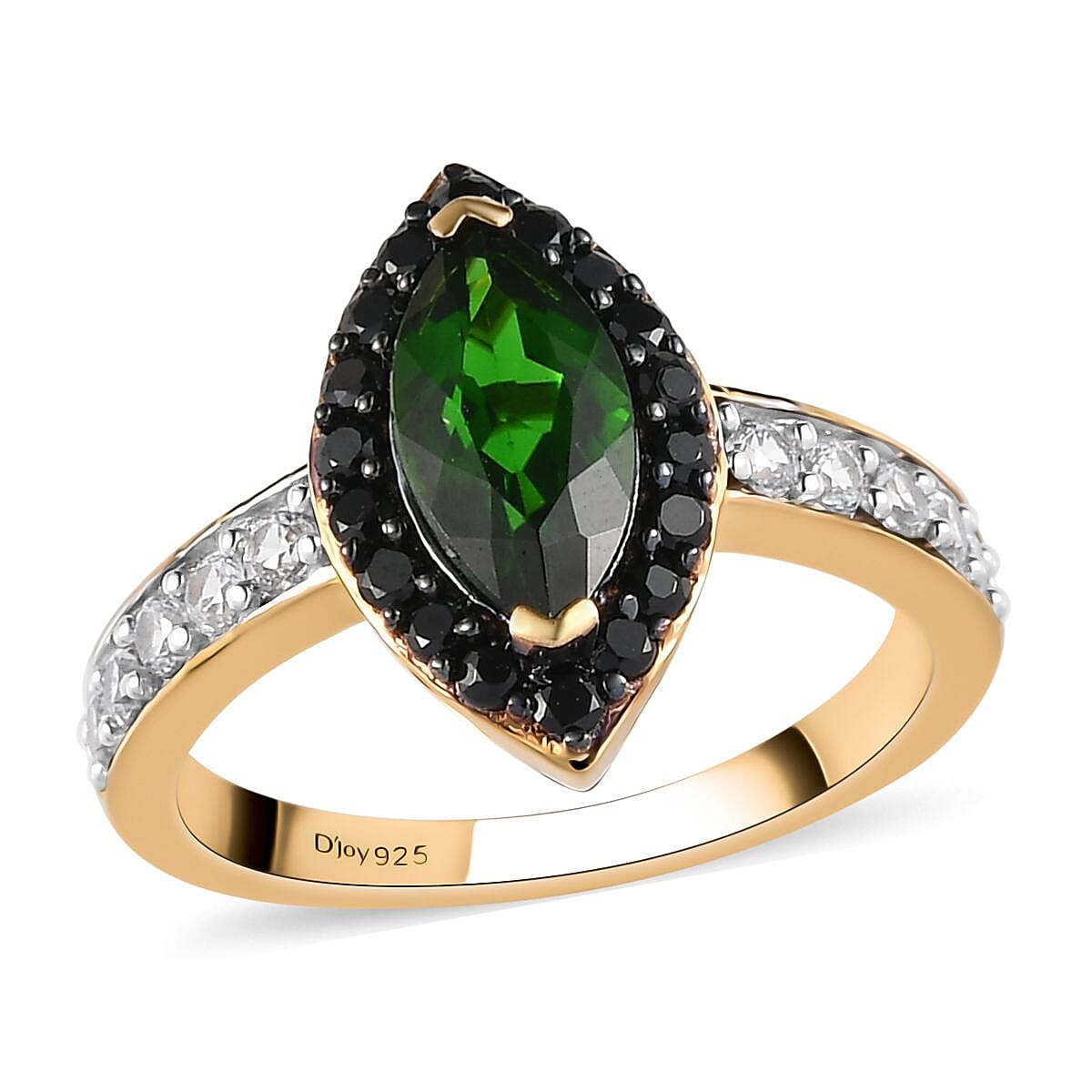 Natural Chrome Diopside and Multi Gemstone Ring in Rhodium & Vermeil Yellow Gold Over Sterling Silver 1.75 ctw