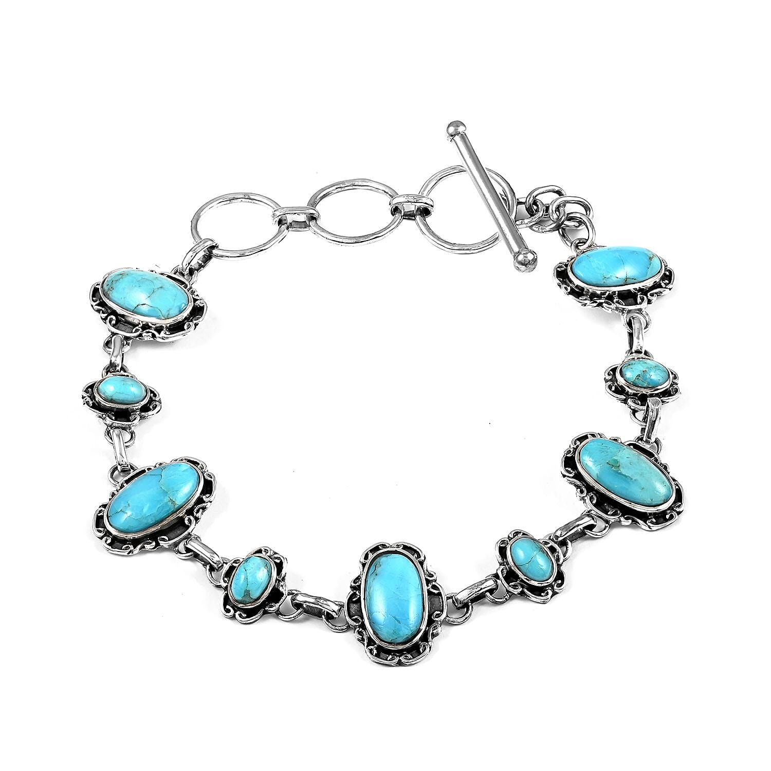 SANTA FE Style Kingman Turquoise Bracelet in Sterling Silver (7-8.0In) 9.50 Grams 4.00 ctw