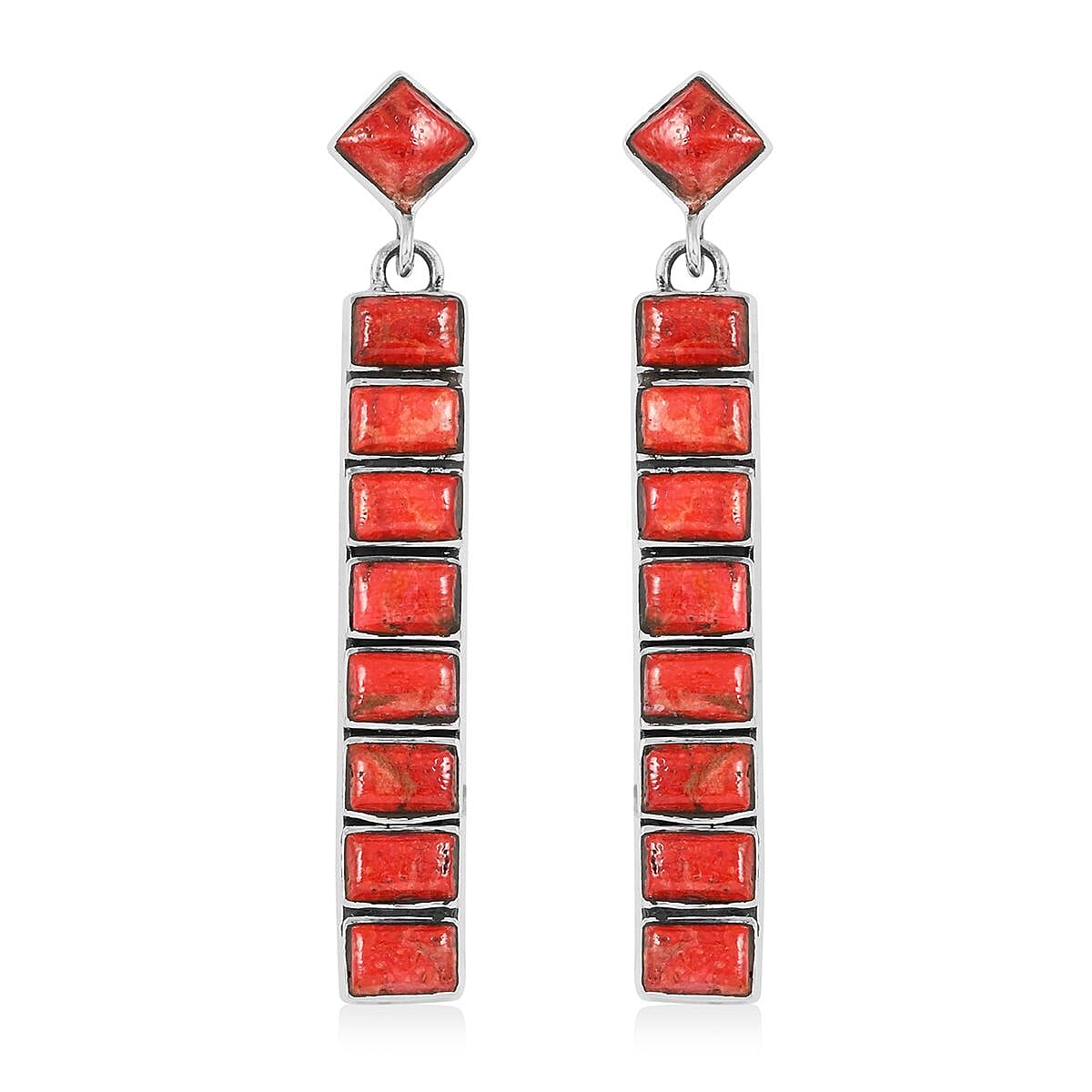 SANTA FE Style Coral Drop Earrings in Sterling Silver