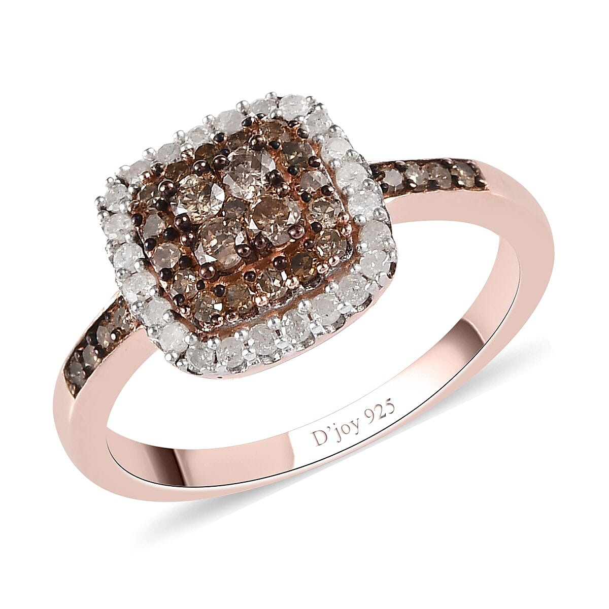 Natural Champagne and White Diamond Ring in Rhodium and Vermeil RG Over Sterling Silver (Size 10.0) 0.50 ctw