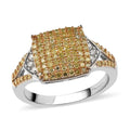 Natural Yellow and White Diamond I3 Cluster Ring in Yellow Rhodium and Platinum Over Sterling Silver 0.50 ctw - Sticky add to cart bar
