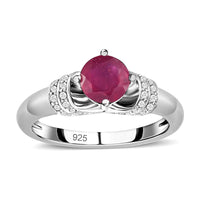 African Ruby and White Zircon 1.60 ctw Ring in Platinum Over Sterling Silver (Size 10.0)