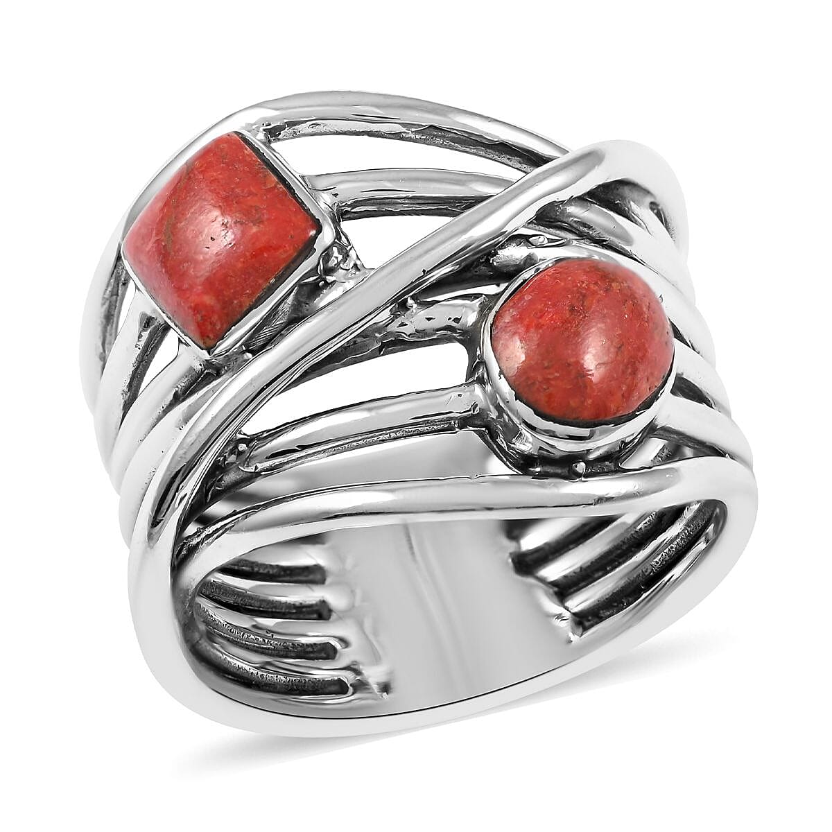 SANTA FE Style Coral Layered Look Ring in Sterling Silver 8.40 Grams
