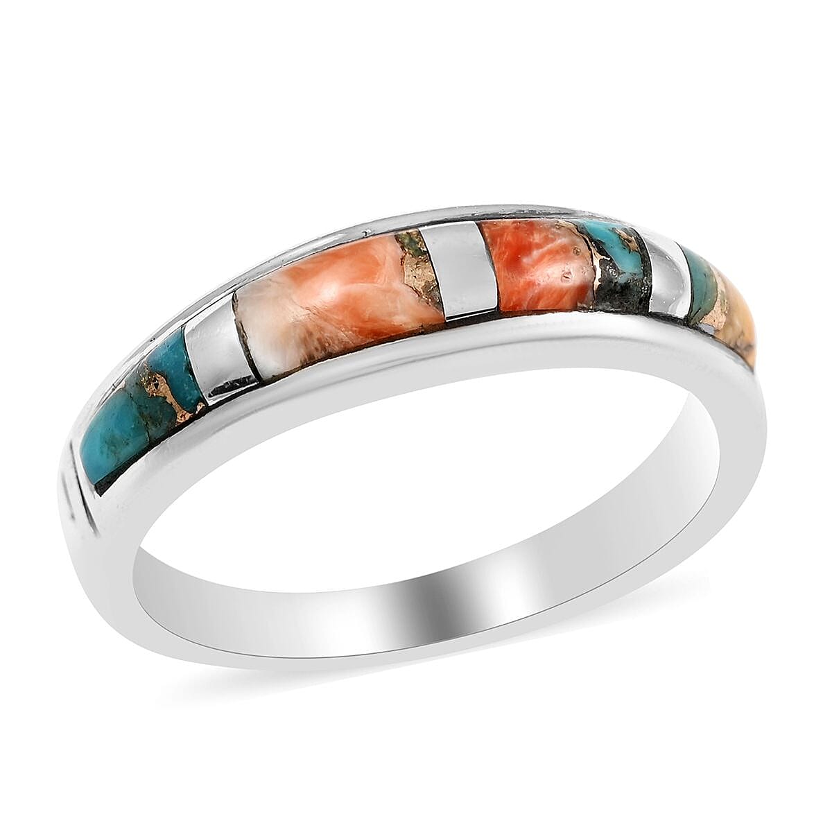 SANTA FE Style Spiny Turquoise Band Ring in Sterling Silver (Size 11.0) 0.30 ctw