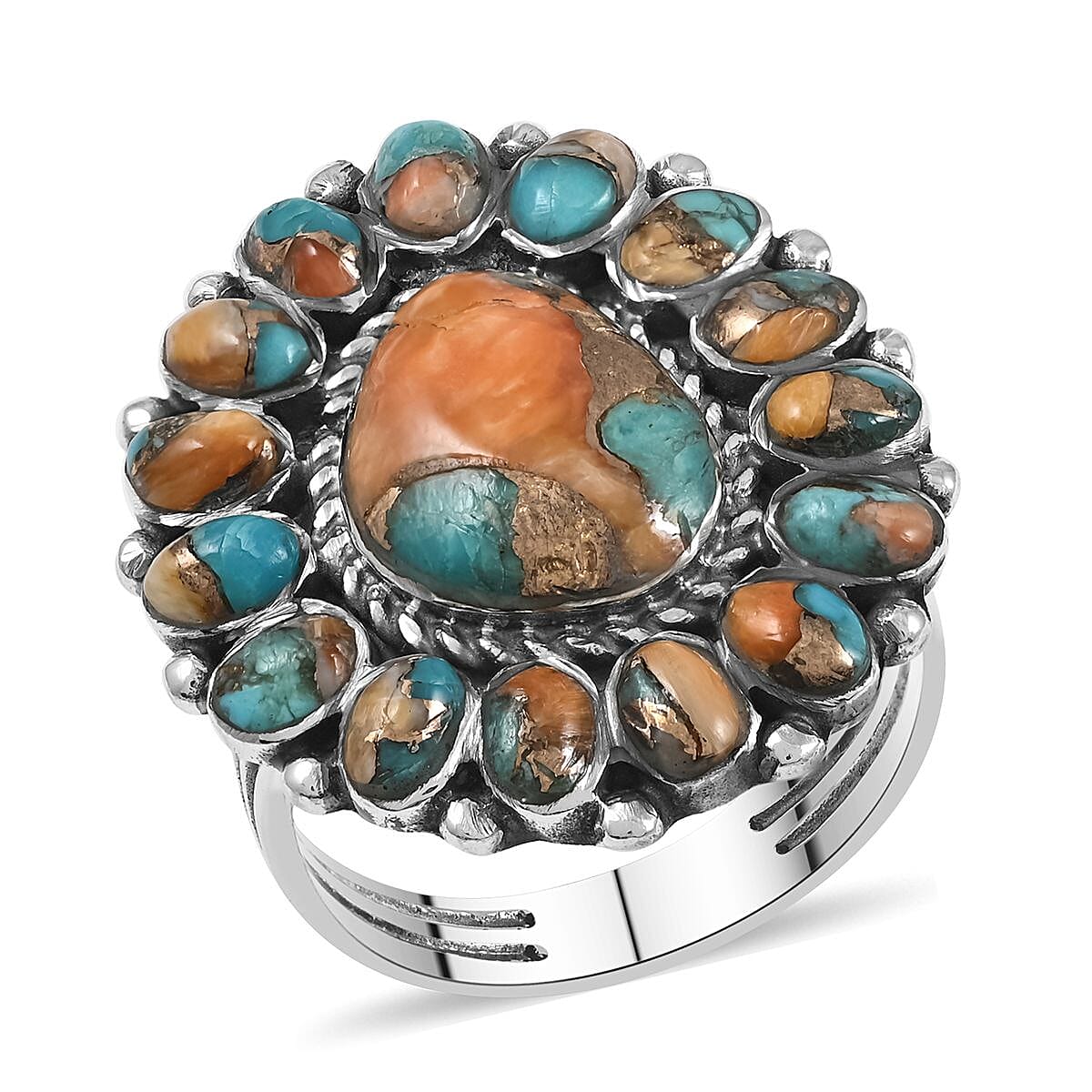 SANTA FE Style Spiny Turquoise Ring in Sterling Silver (Size 6.0) 1.00 ctw
