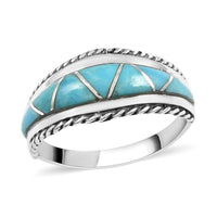 SANTA FE Style Kingman Turquoise 7 Stone Ring in Sterling Silver (Size 10.0) 1.85 ctw