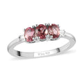 Natural Blush Tourmaline, Diamond Accent Trilogy Ring in Platinum Over Sterling Silver (Size 10.0) 0.40 ctw - Sticky add to cart bar