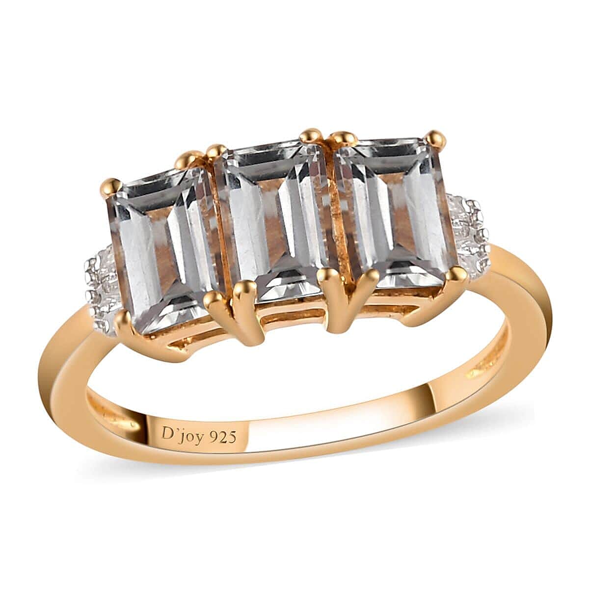 AAA Turkizite and Diamond Accent 3 Stone Ring in Vermeil Yellow Gold Over Sterling Silver (Size 7.0) 2.10 ctw