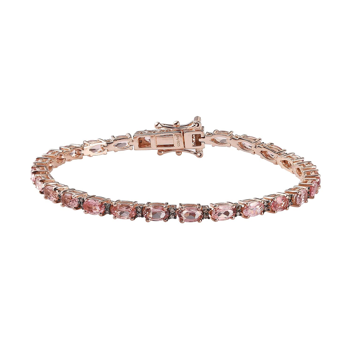 Blush Tourmaline, Natural Champagne Diamond Tennis Bracelet in Vermeil RG Over Sterling Silver (7.25 In) 6.50 ctw