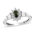Premium Tanzanian Natural Chrome Tourmaline and Natural White Zircon Sunburst Ring in Platinum Over Sterling Silver 0.70 ctw - Sticky add to cart bar