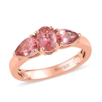 Natural Blush Tourmaline 3 Stone Ring in Vermeil RG Over Sterling Silver (Size 10.0) 1.15 ctw