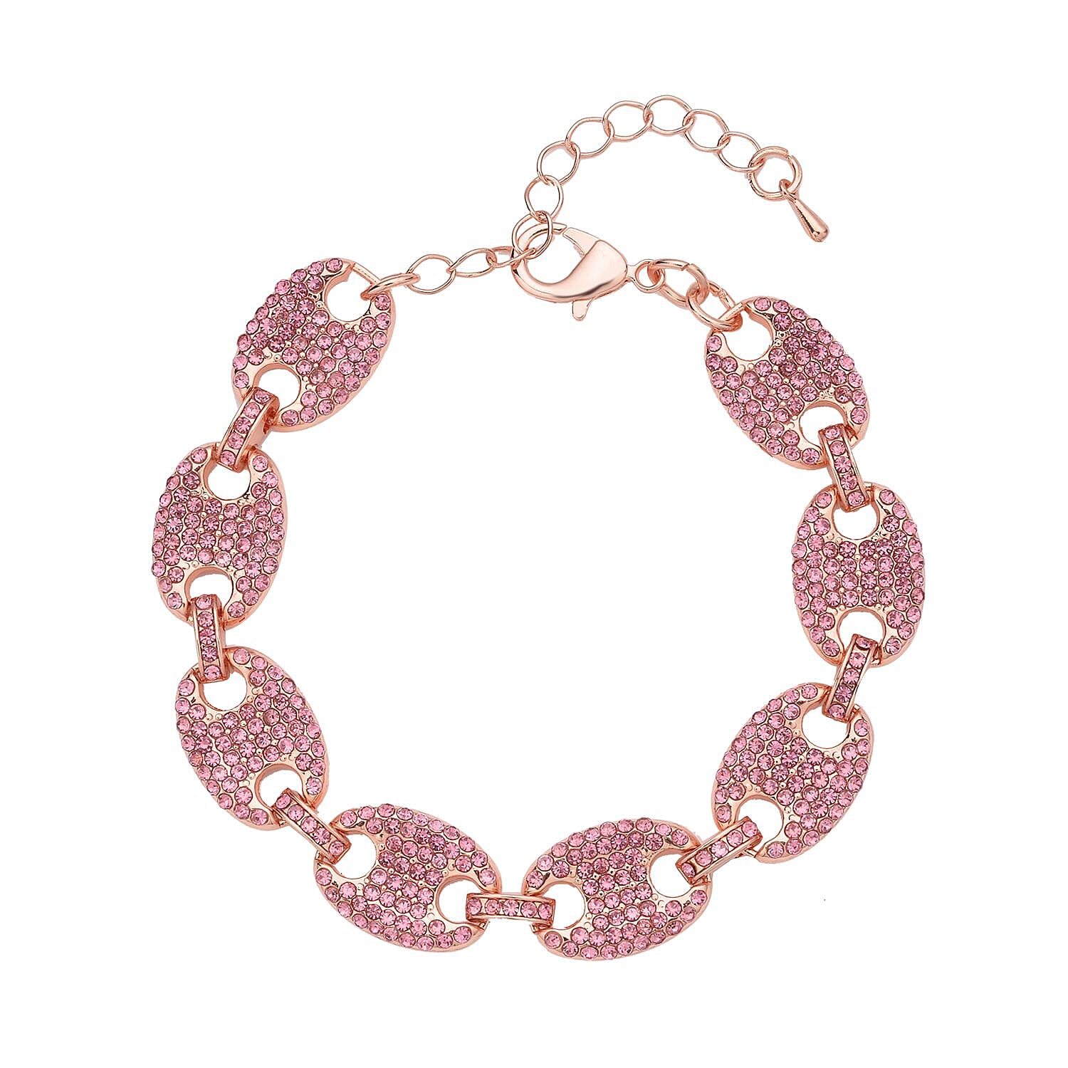Pink Color Austrian Crystal Mariner Link Bracelet in Rosetone (7.50-9.50In)