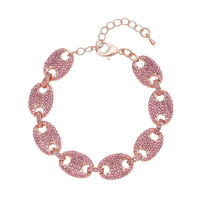 Pink Color Austrian Crystal Mariner Link Bracelet in Rosetone (7.50-9.50In)