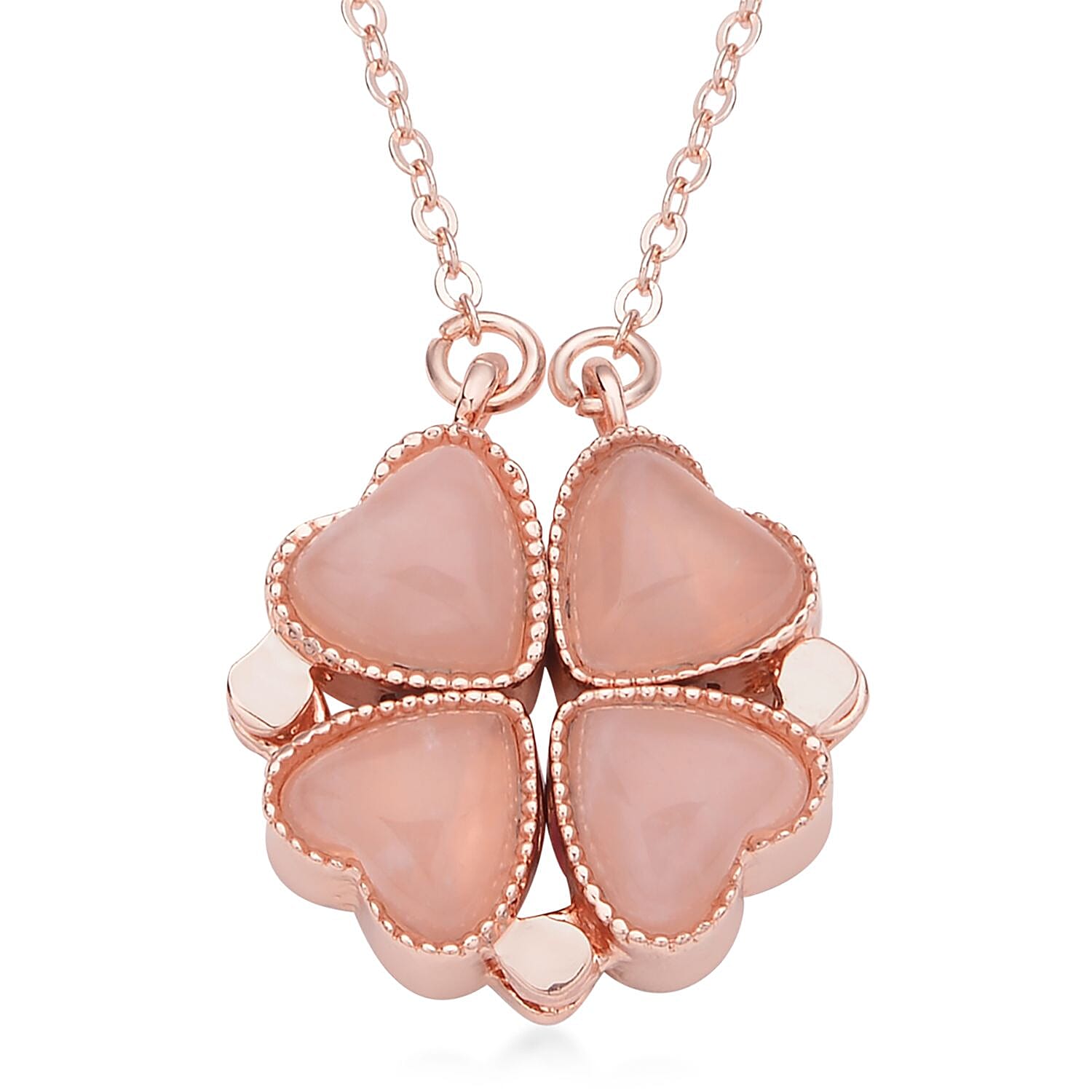 Galilea Rose Quartz Four-leaf Clover Necklace 20-22 Inches in Silvertone 35.00 ctw