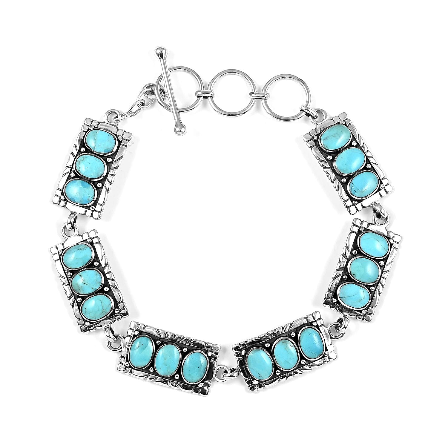 SANTA FE Style Kingman Turquoise Bracelet in Sterling Silver (8.00 In) 14.60 Grams 6.00 ctw
