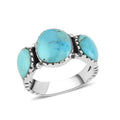 SANTA FE Style Kingman Turquoise 3 Stone Ring in Sterling Silver 5.00 ctw - Sticky add to cart bar