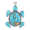 SANTA FE Style Multi Gemstone Turtle Pendant in Sterling Silver 13.80 Grams 20.00 ctw - Sticky add to cart bar
