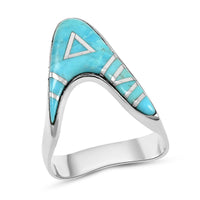 SANTA FE Style Kingman Turquoise Asymmetrical Ring in Sterling Silver (Size 10) 1.50 ctw