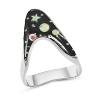 SANTA FE Style Multi Gemstone Assymetrical Ring in Sterling Silver (Size 10.0)