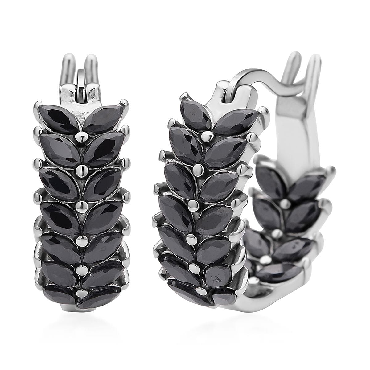 Black Austrian Crystal Hoop Earrings in Stainless Steel 2.20 ctw