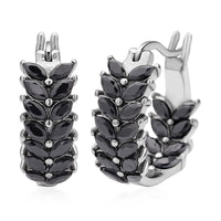 Black Austrian Crystal Hoop Earrings in Stainless Steel 2.20 ctw