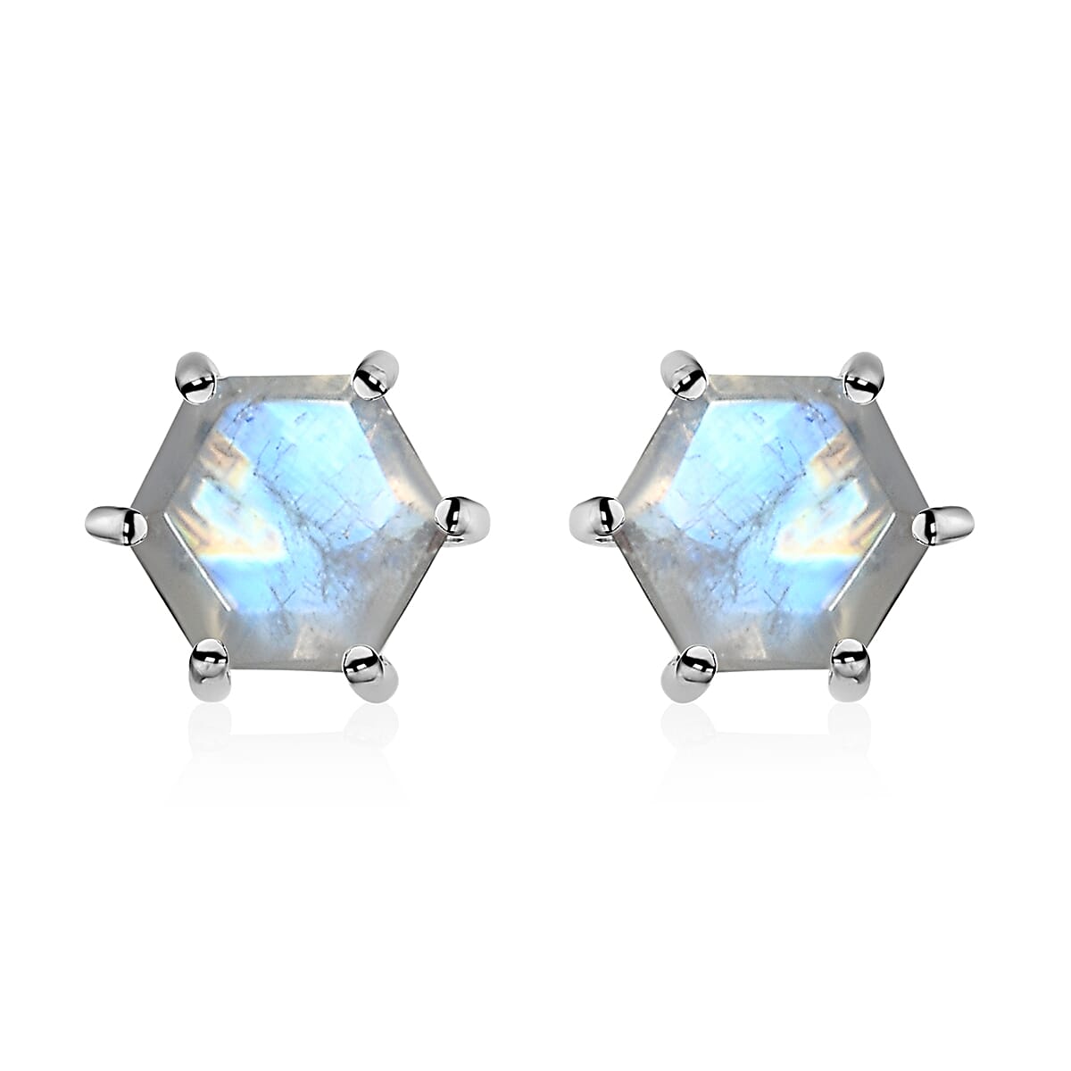 Rainbow Moonstone Solitaire Stud Earrings in Platinum Over Sterling Silver 2.30 ctw