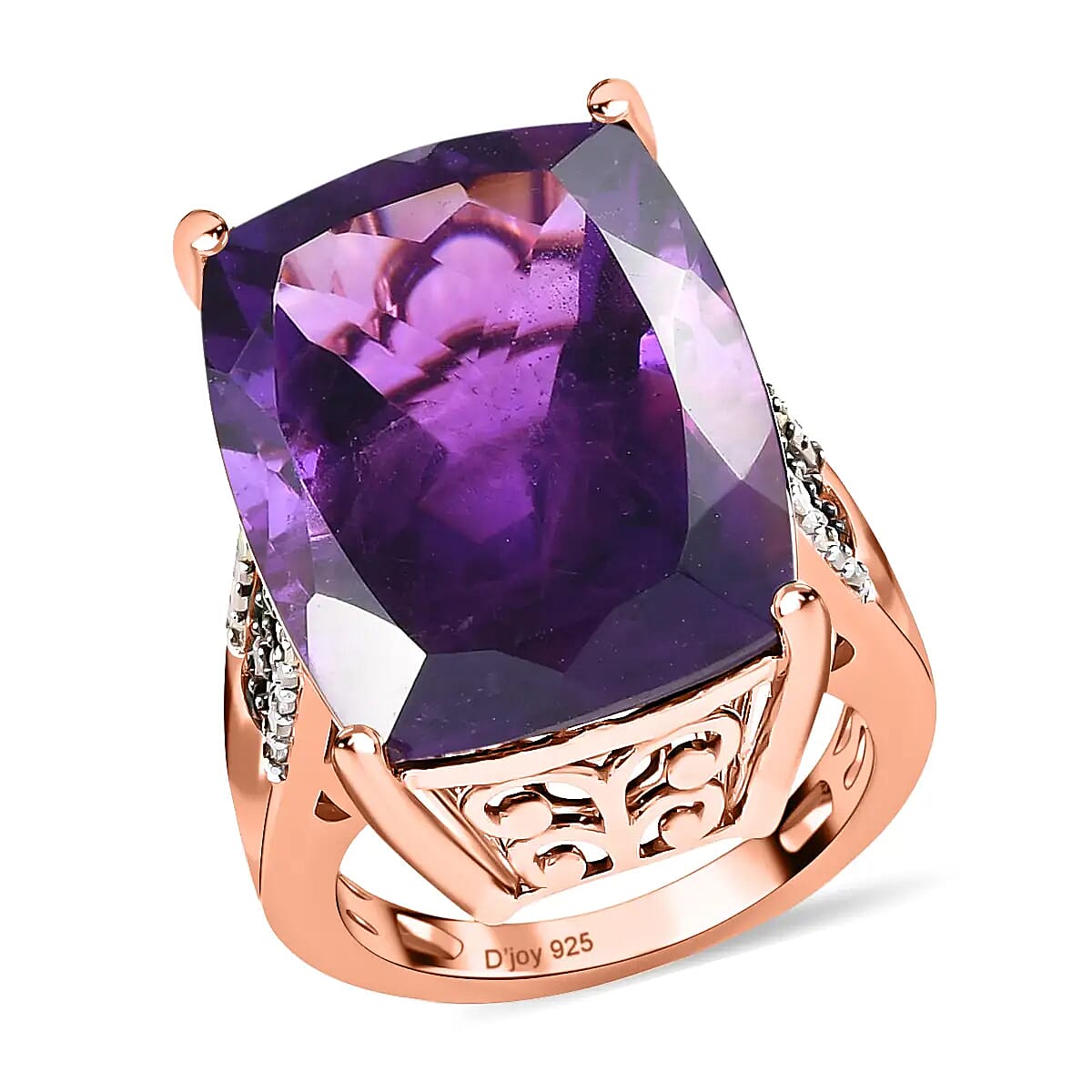 Amethyst, Natural Champagne and White Diamond Ring in Vermeil Rose Gold Over Sterling Silver (Size 10.0) 20.30 ctw